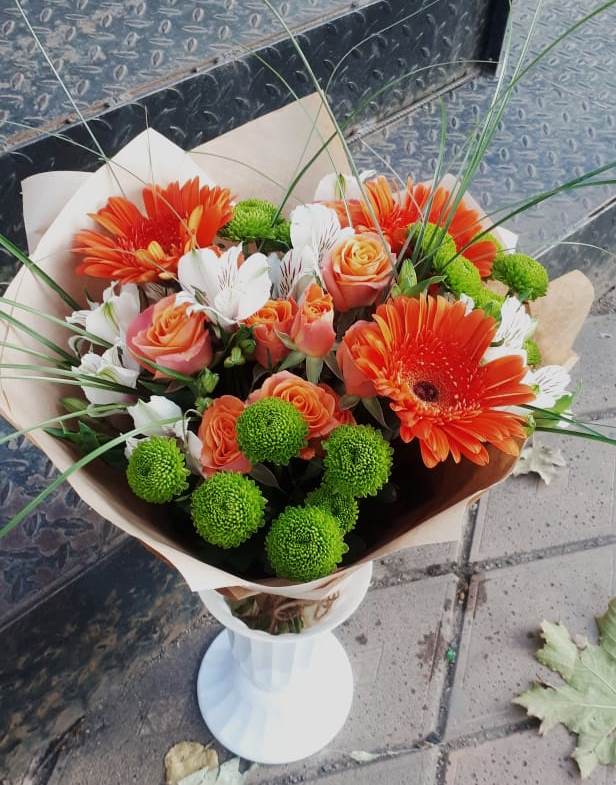 Букет цветов из: Герберы, Хризантемы, Альстромерии и Розы в Щемилово