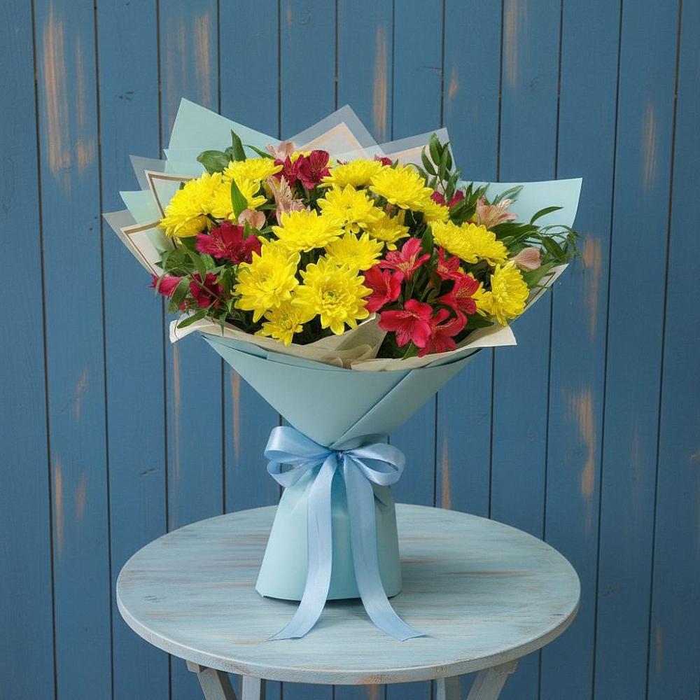 Букет цветов из: Альстромерии и Хризантемы в Щемилово