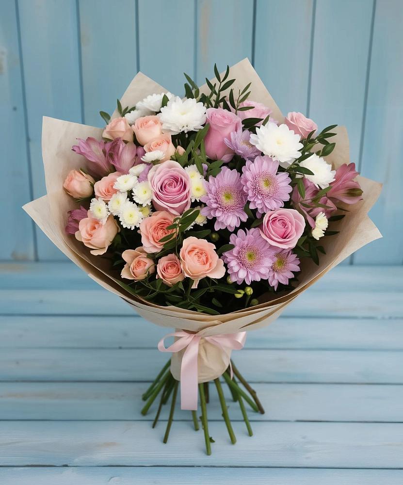 Букет цветов из: Хризантемы, Розы и Альстромерии в Щемилово