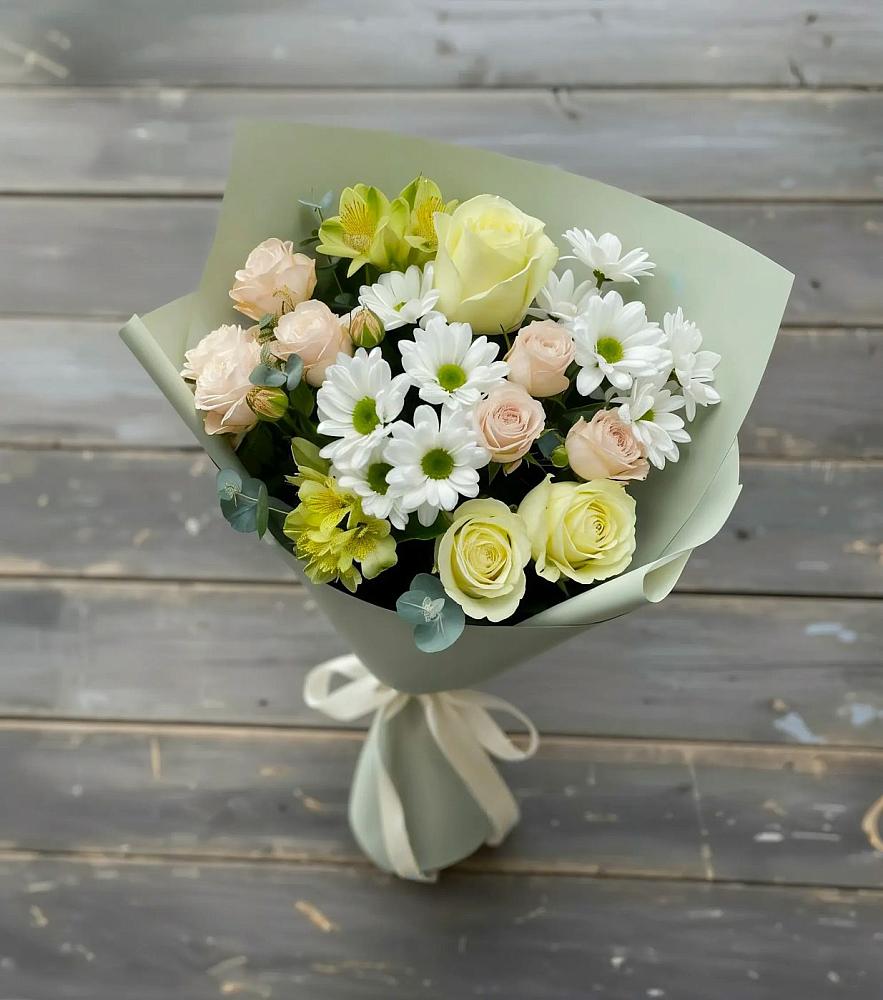 Букет цветов из: Альстромерии, Розы и Хризантемы в Щемилово
