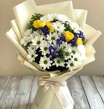 Букет цветов из:  Ирисы, Хризантемы и Розы #REPLACE_PRED# Щемилово
