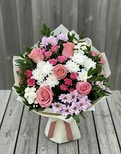 Букет цветов из:  Альстромерии, Гвоздики, Розы и Хризантемы в Щемилово