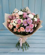 Букет цветов из:  Хризантемы, Розы и Альстромерии в Щемилово