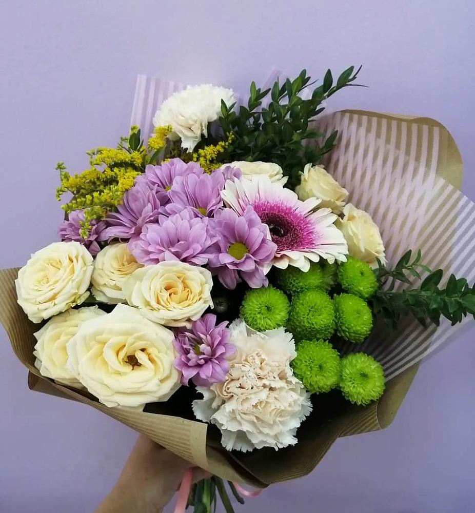 Букет цветов из: Хризантемы, Розы, Гвоздики и Герберы в Щемилово