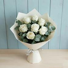 Букет Белые розы в Эвкалипте в Щемилово