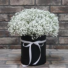 Цветочная композиция из Гипсофила в шляпной коробке в Щемилово